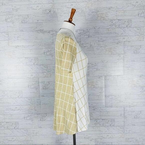 Lularoe Perfect T short sleeve tunic swing top window pane gold tan white - Picture 3 of 5
